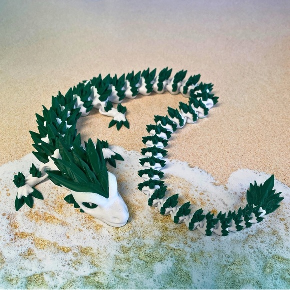 3D Printed Articulated Dragon Green/White 21" - Picture 4 of 12